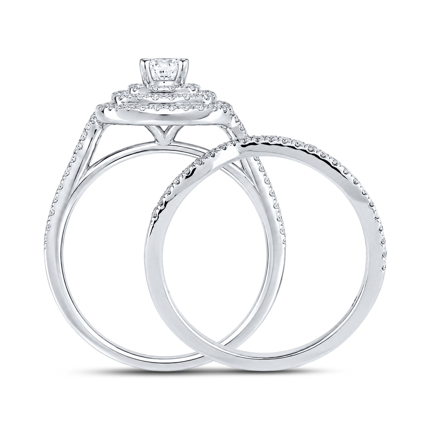 14kt White Gold 1.05 CTW Natural Diamond Bridal Set(three piece set)