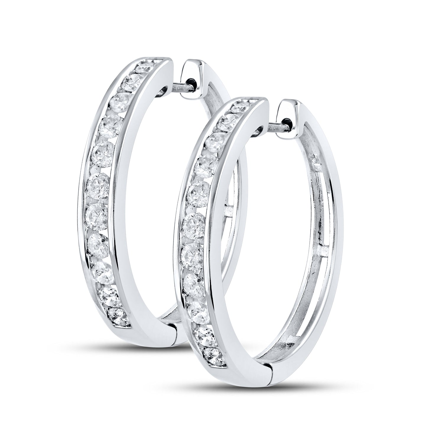 14kt White Gold 1 CTW Natural Diamond Hoops