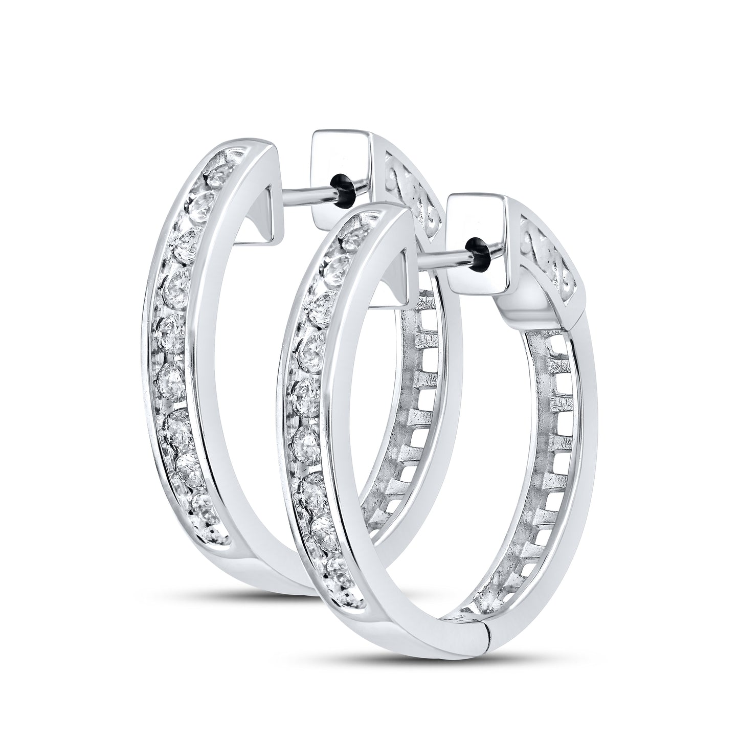 10kt White Gold 0.50 CTW Natural Diamond Hoops