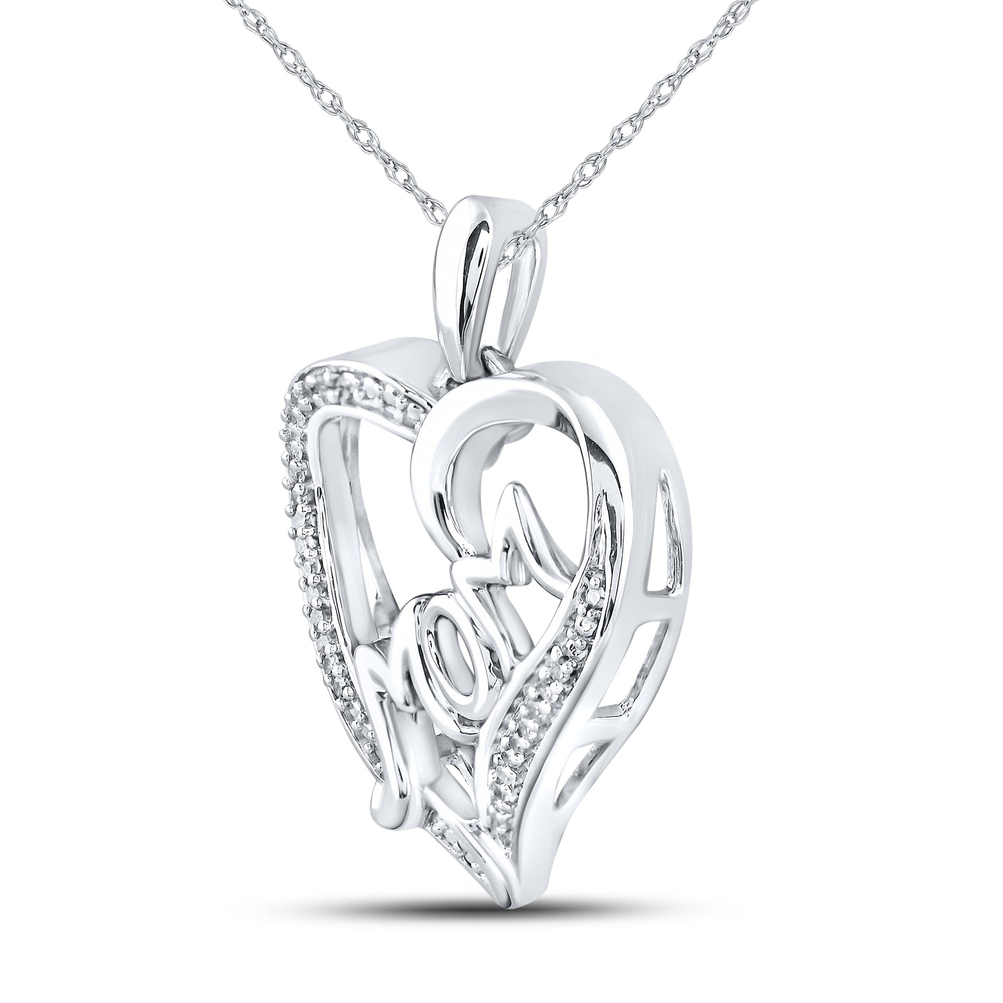 10kt White Gold 0.08 CTW Mom Diamond Pendant