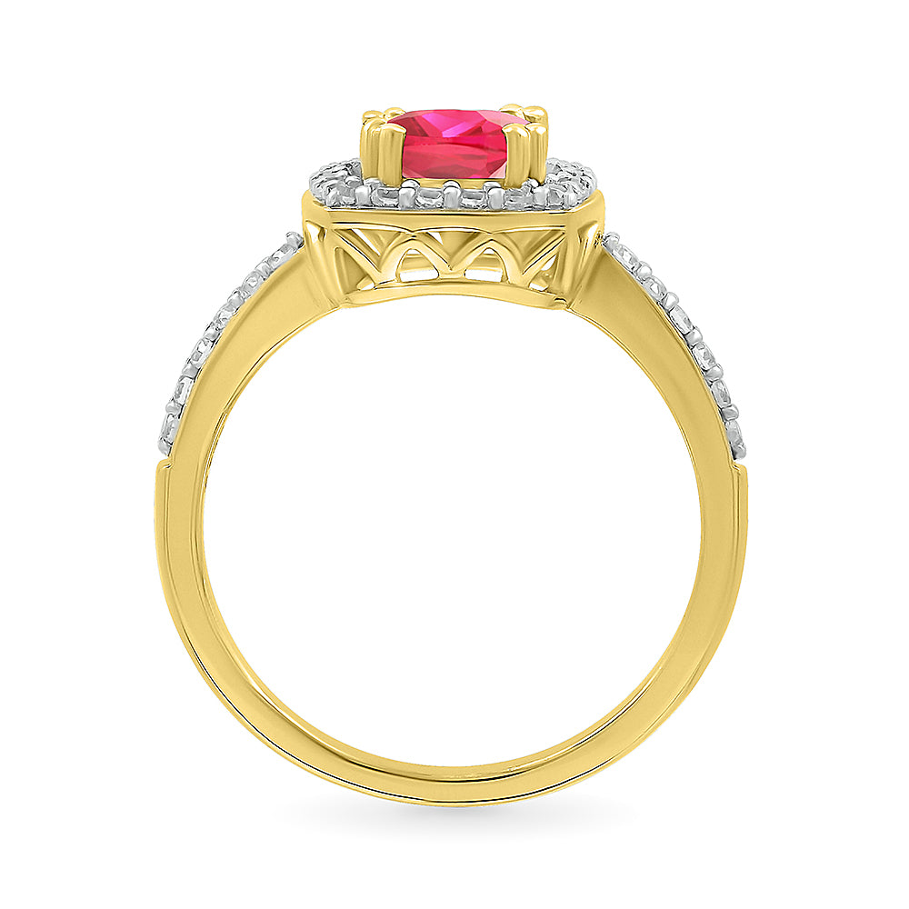14k Yellow Gold 0.25 CTW Diamond ring with Created Ruby