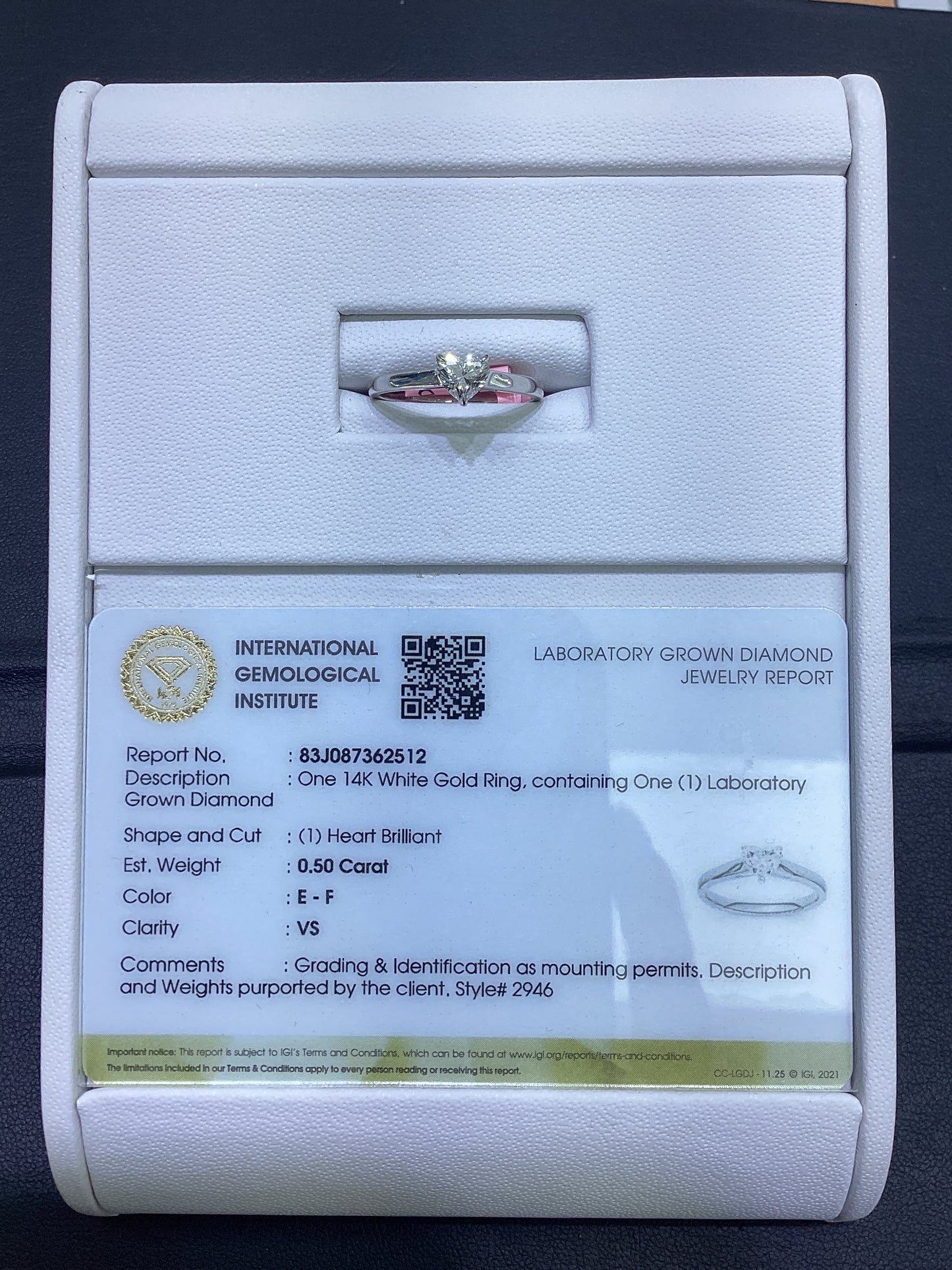 14kt White Gold 0.50 CTW Heart Lab Diamond Ring