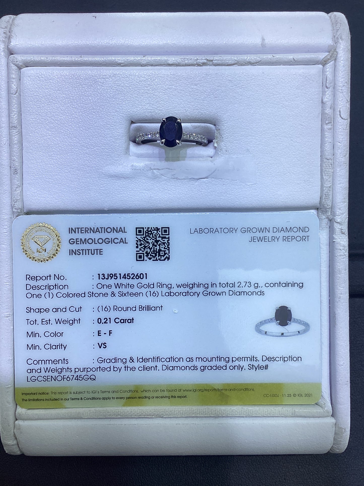 14kt White Gold 0.21 CTW Lab Diamond Ring With Blue Sapphire