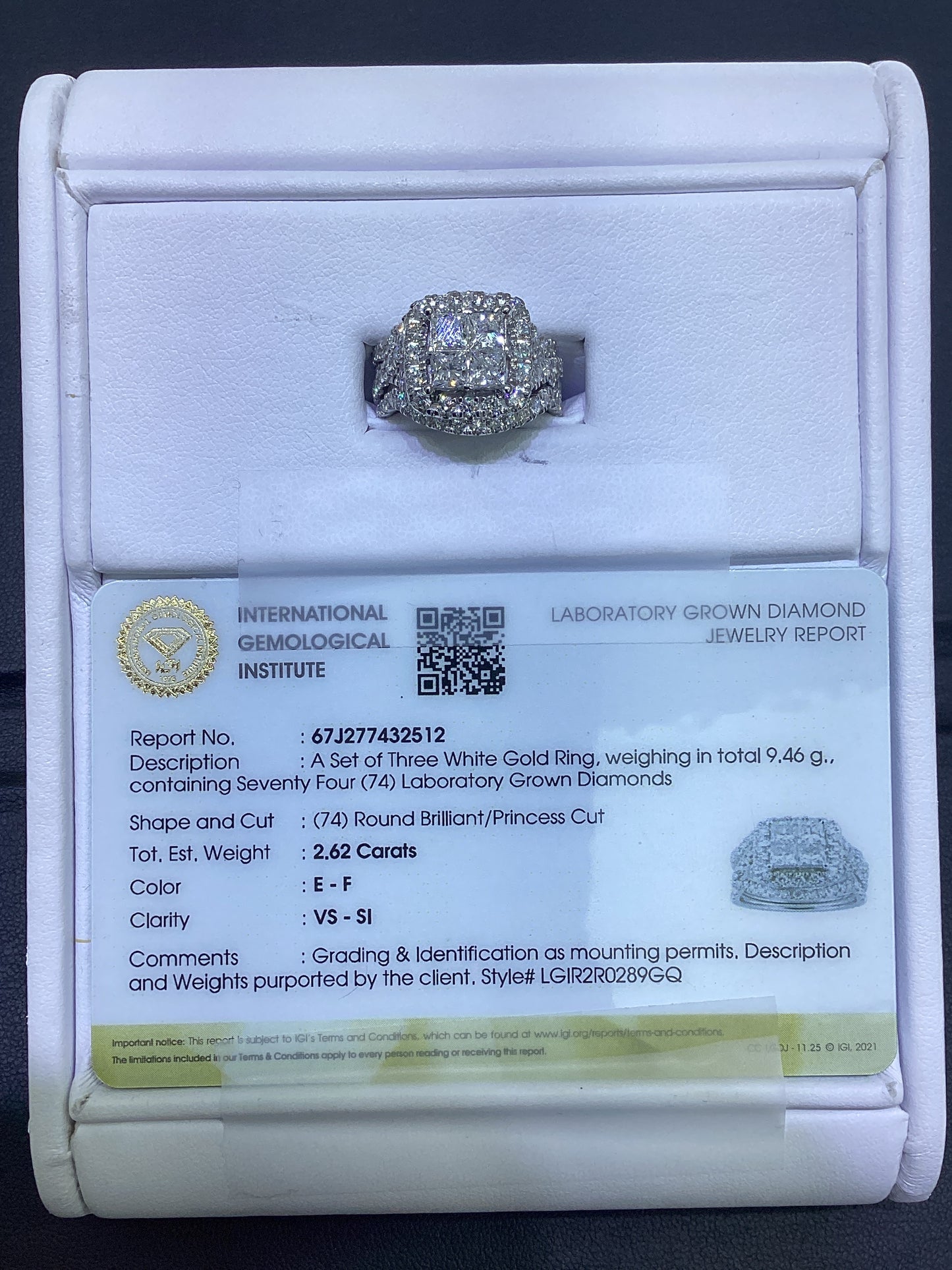 14kt White Gold 2.64 CTW Square Lab Diamond Ring