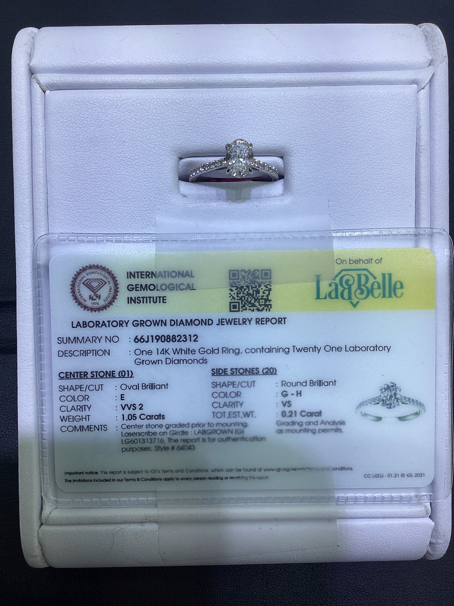 14kt White Gold 1.25 CTW Oval Lab Diamond Ring