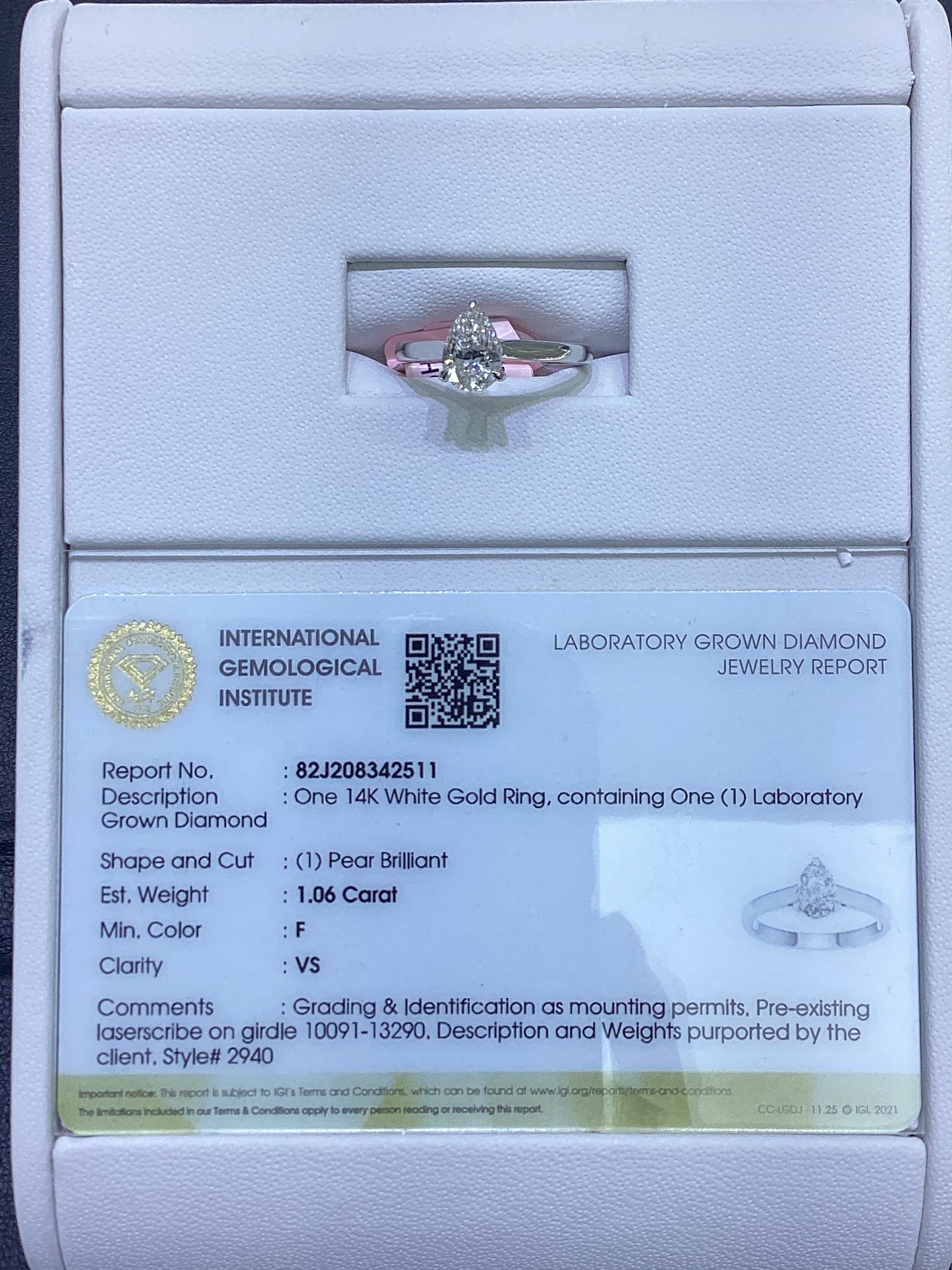 14kt White Gold 1.06 CTW Teardrop Lab Diamond Ring