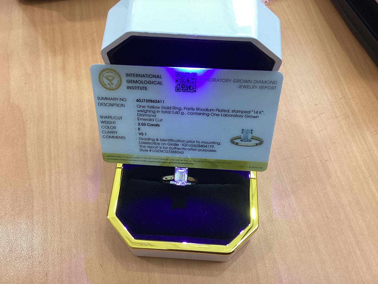 14kt Yellow Gold 2.03ctw Emerald cut Lab Diamond ring