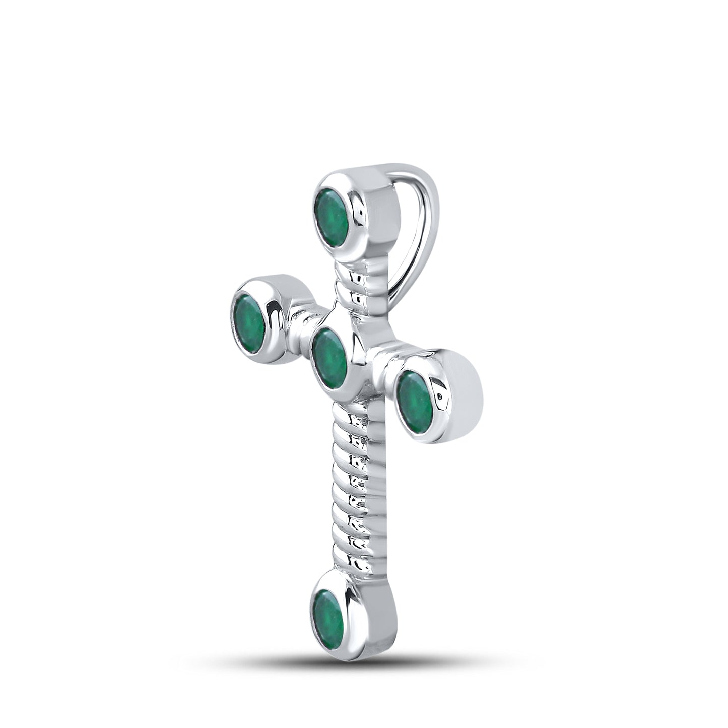 10kt White Gold Emerald Diamond Pendant With 10kt Chain