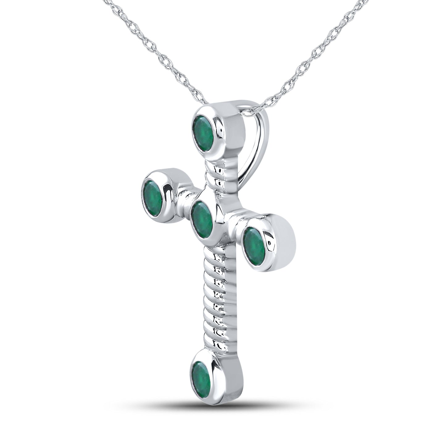 10kt White Gold Emerald Diamond Pendant With 10kt Chain