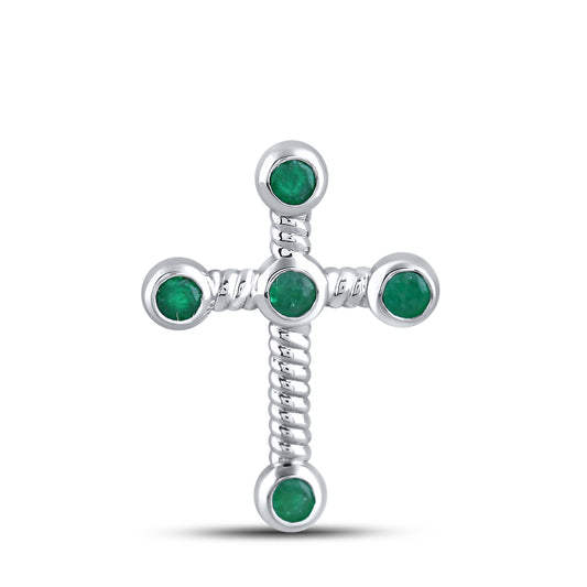 10kt White Gold Emerald Diamond Pendant With 10kt Chain