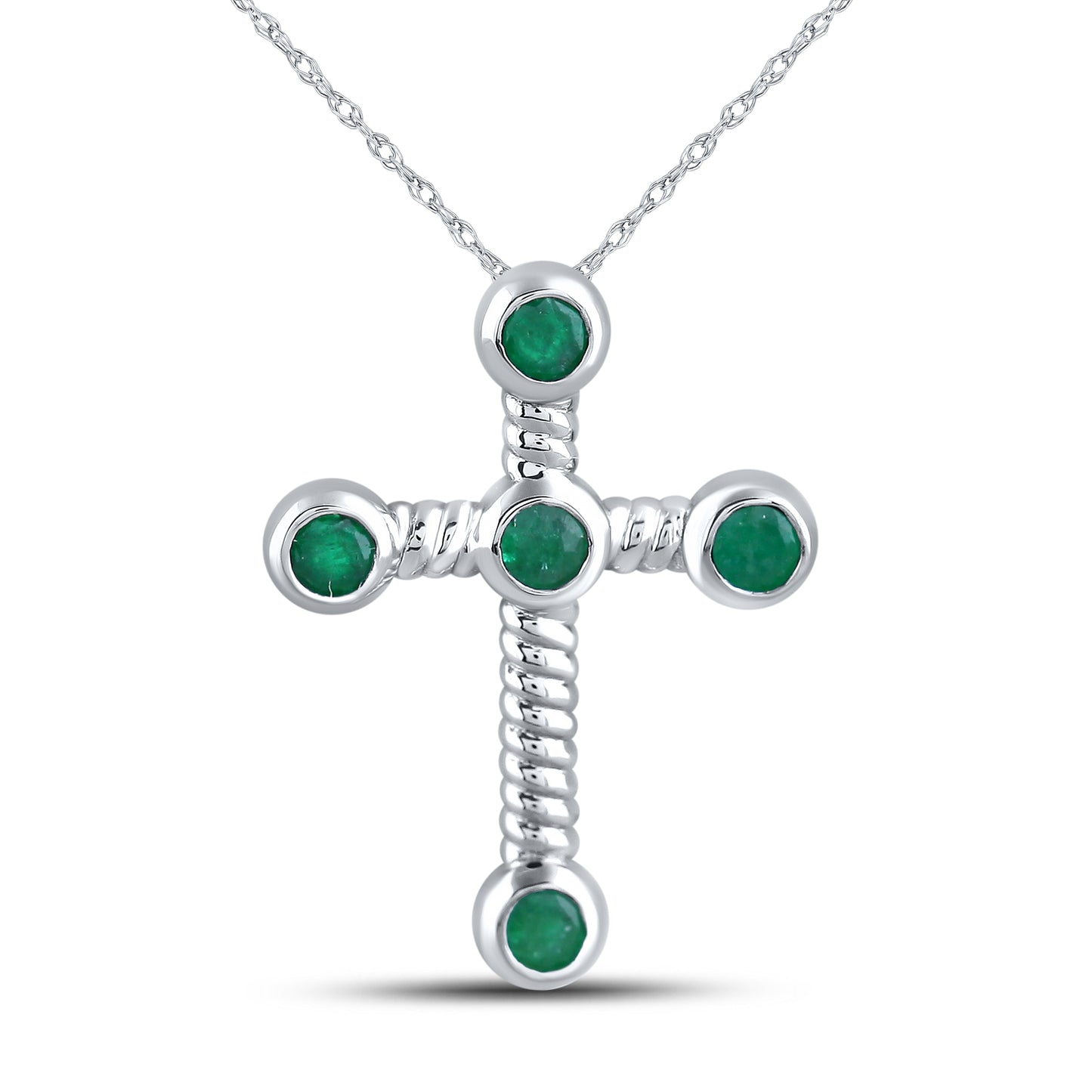 10kt White Gold Emerald Diamond Pendant With 10kt Chain