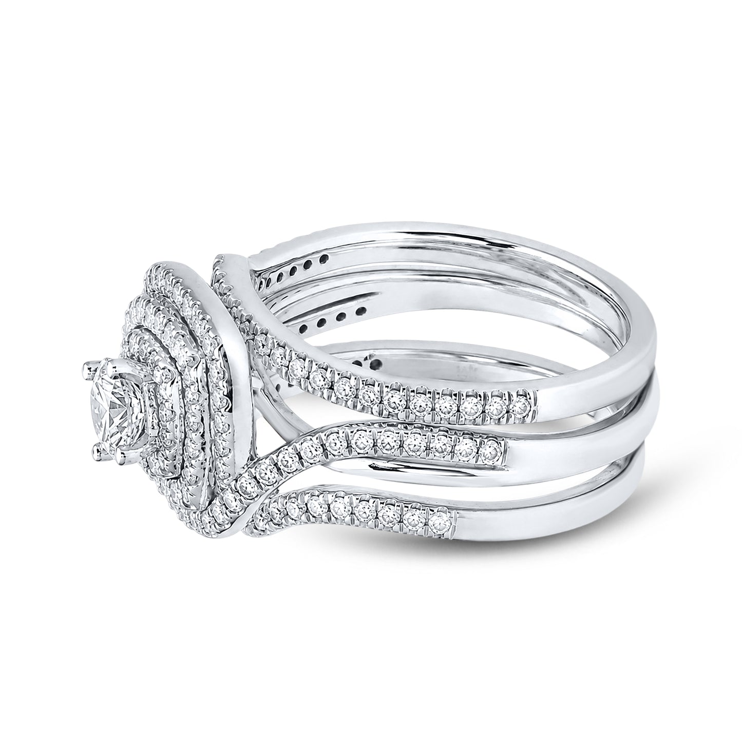 14kt White Gold 1.05 CTW Natural Diamond Bridal Set(three piece set)