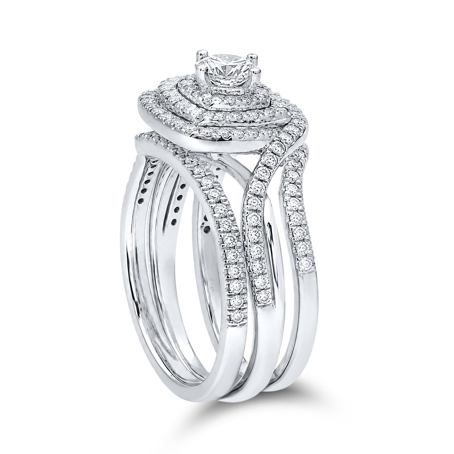 14kt White Gold 1.05 CTW Natural Diamond Bridal Set(three piece set)