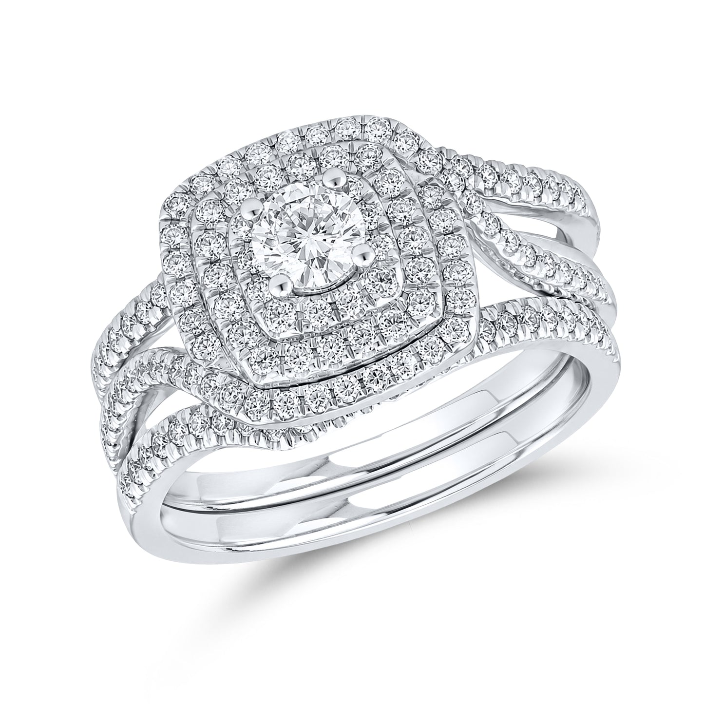 14kt White Gold 1.05 CTW Natural Diamond Bridal Set(three piece set)