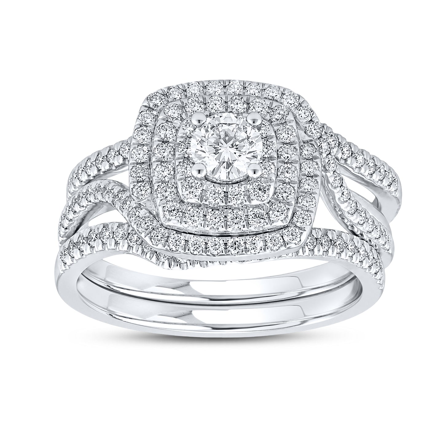 14kt White Gold 1.05 CTW Natural Diamond Bridal Set(three piece set)