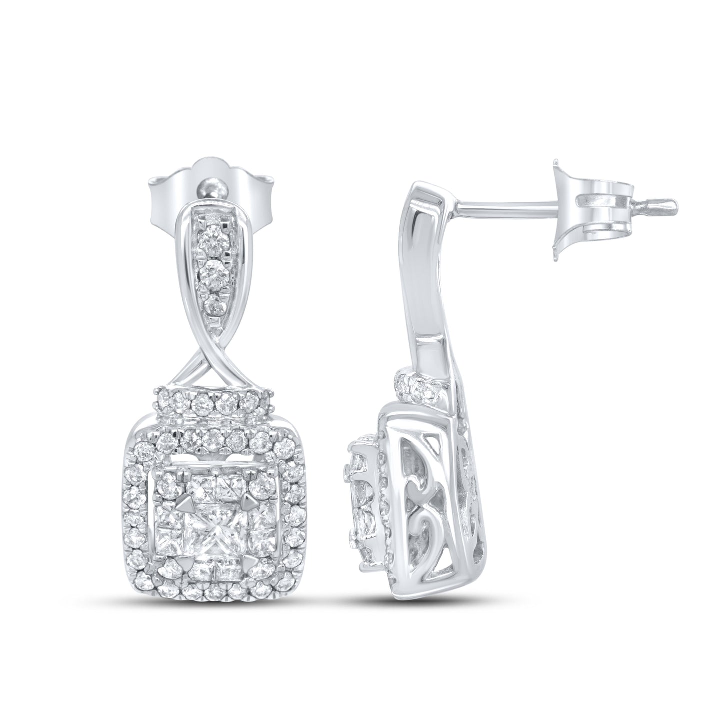 14kt White Gold 1 CTW Natural Diamond Hoops
