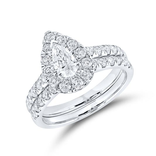 14kt White Gold 1.50 CTW Natural Diamond Bridal Set (Centr0.50)