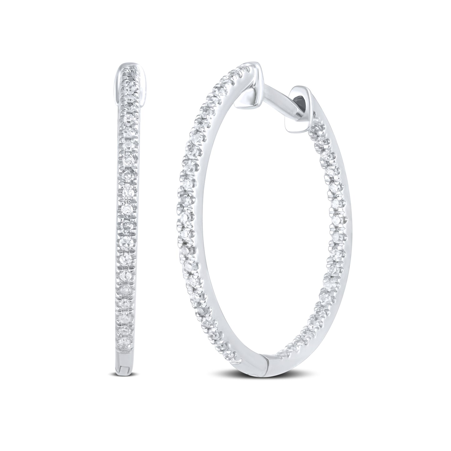 10kt white gold 0.25ctw Diamond Hoops Earrings