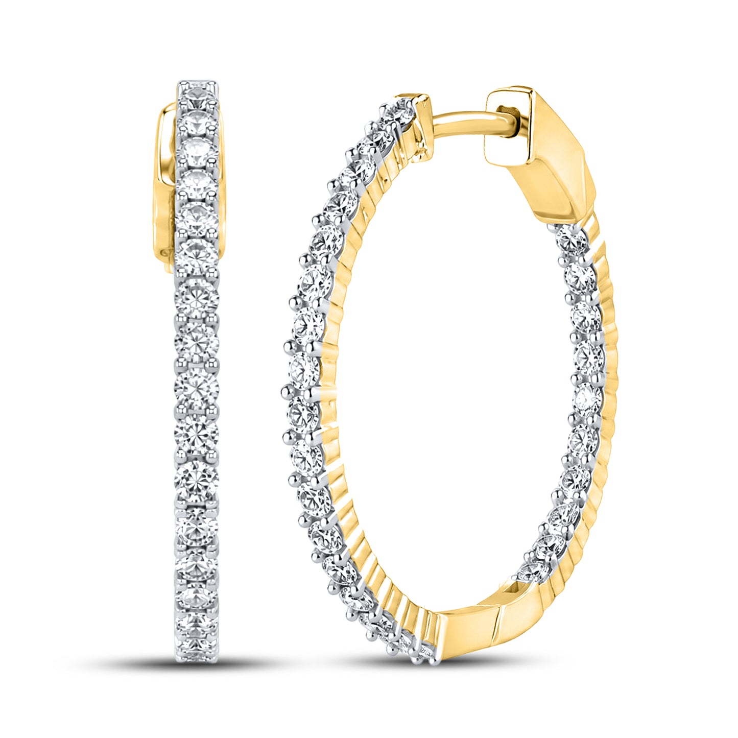 10kt Yellow Gold 1 CTW Natural Diamond Hoops