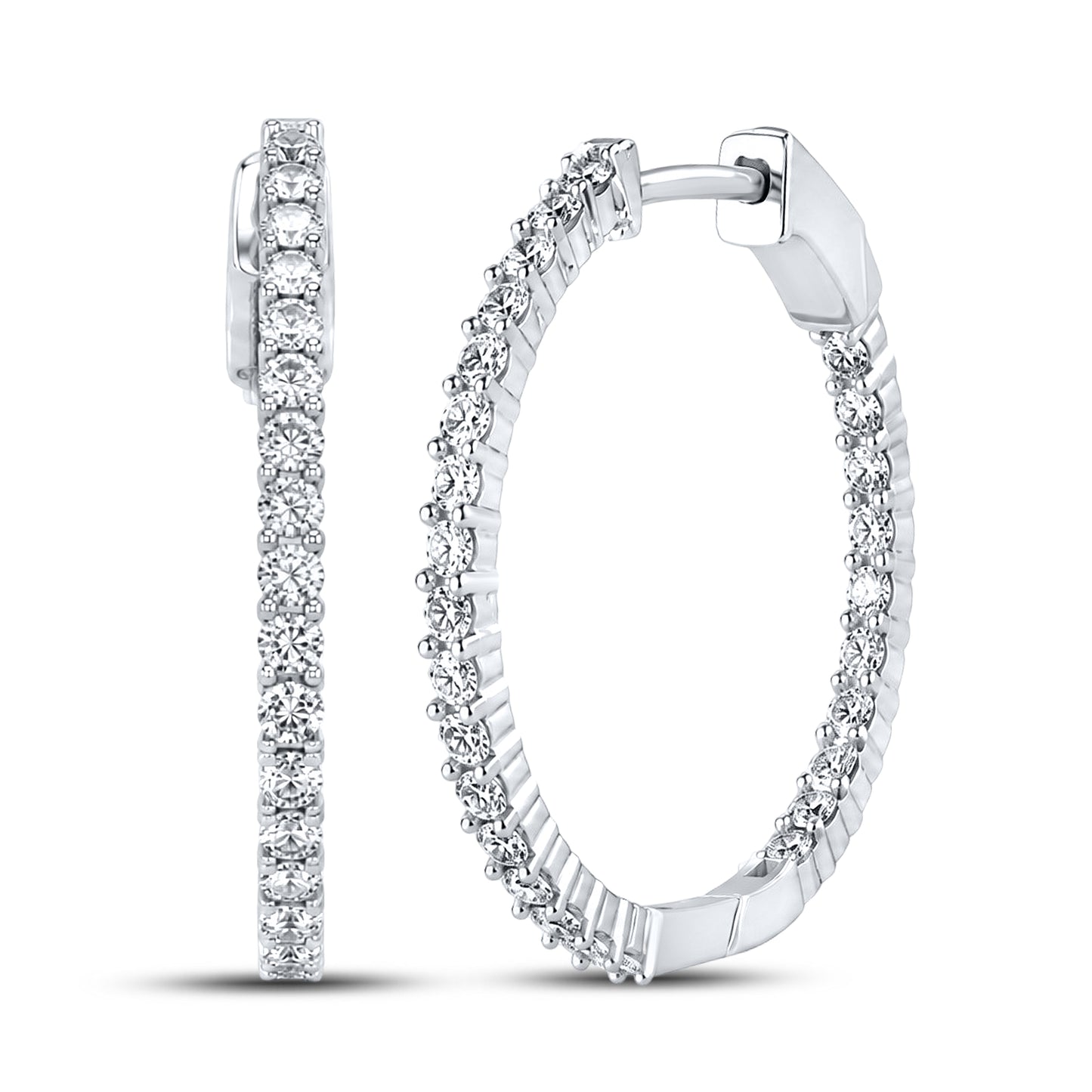 10kt white gold 1 ctw Diamond Hoops