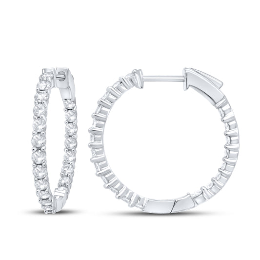 10kt White Gold 2 CTW Natural Diamond Hoops