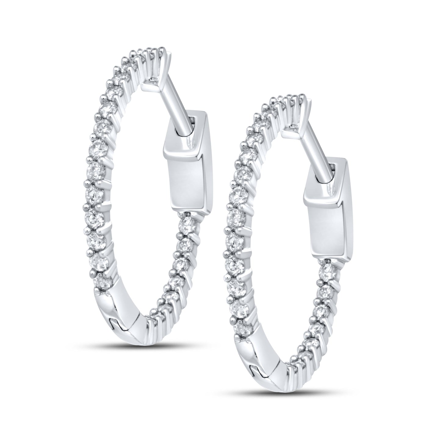 10kt White Gold 0.50 CTW Natural Diamond Hoops