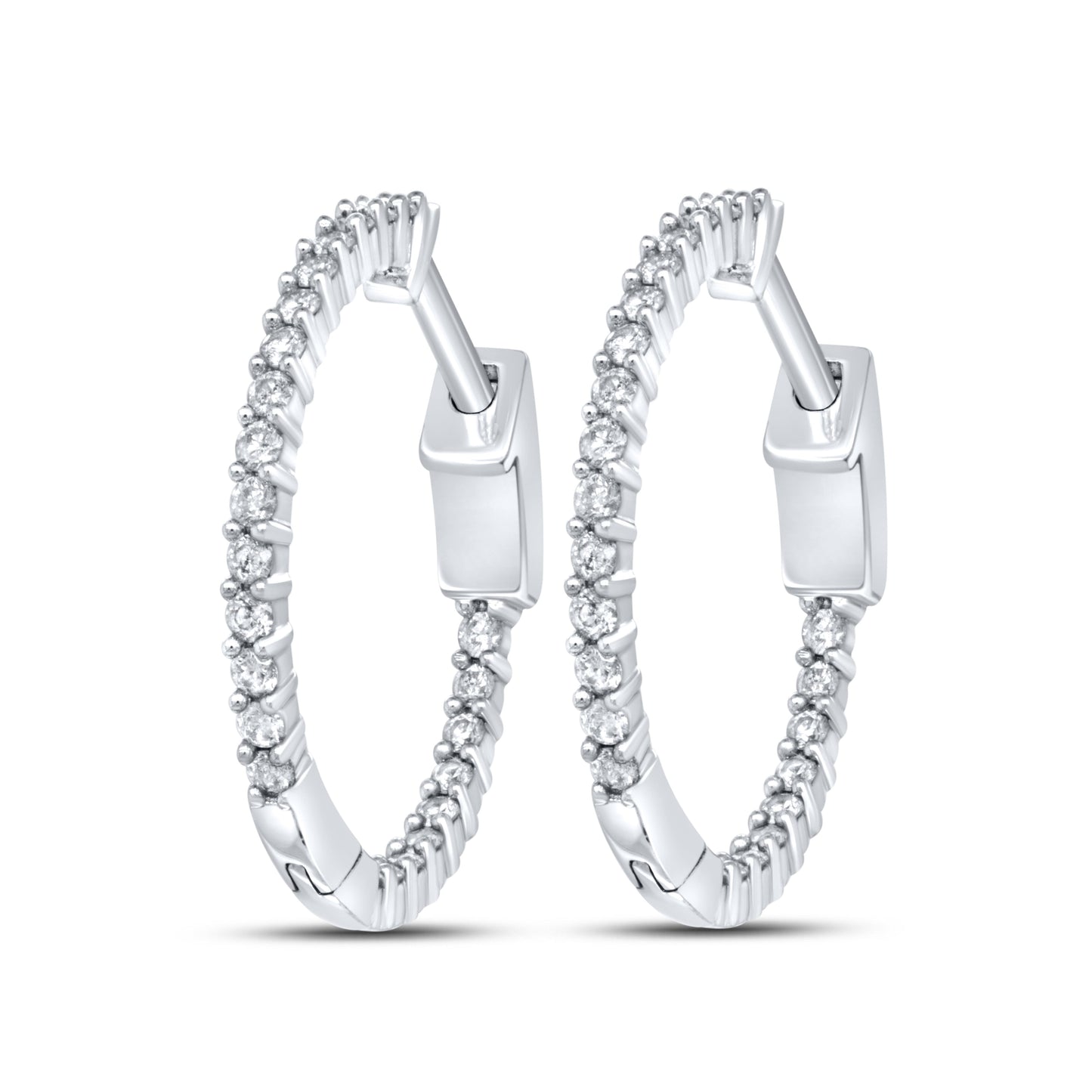 10kt White Gold 0.50 CTW Natural Diamond Hoops
