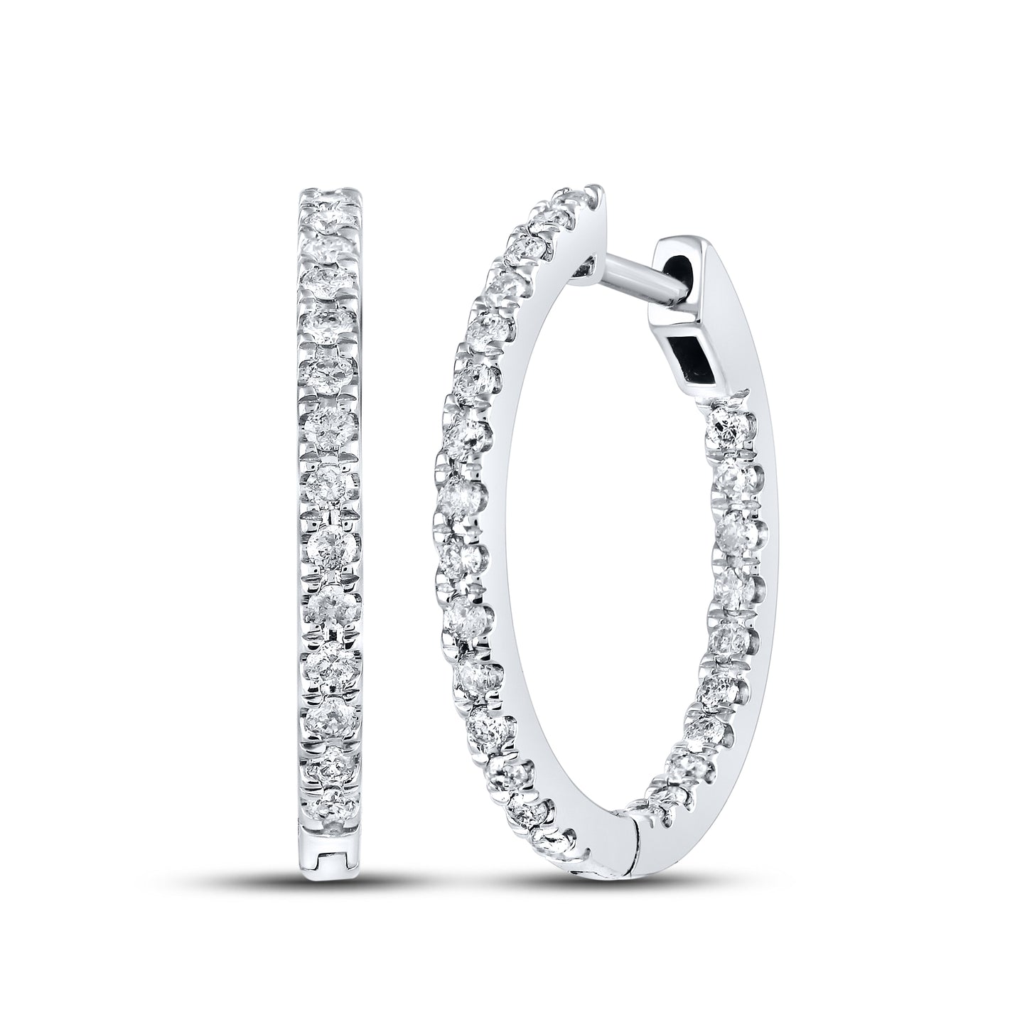 10kt White Gold 0.50 CTW Natural Diamond Hoops