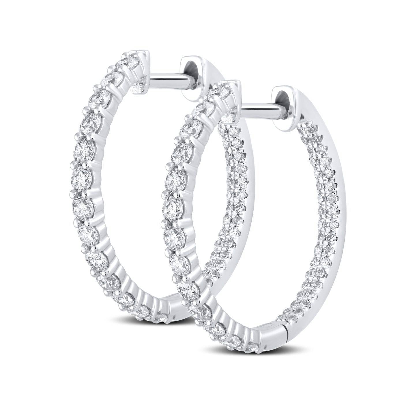10kt White Gold 1 CTW Natural Diamond Hoops