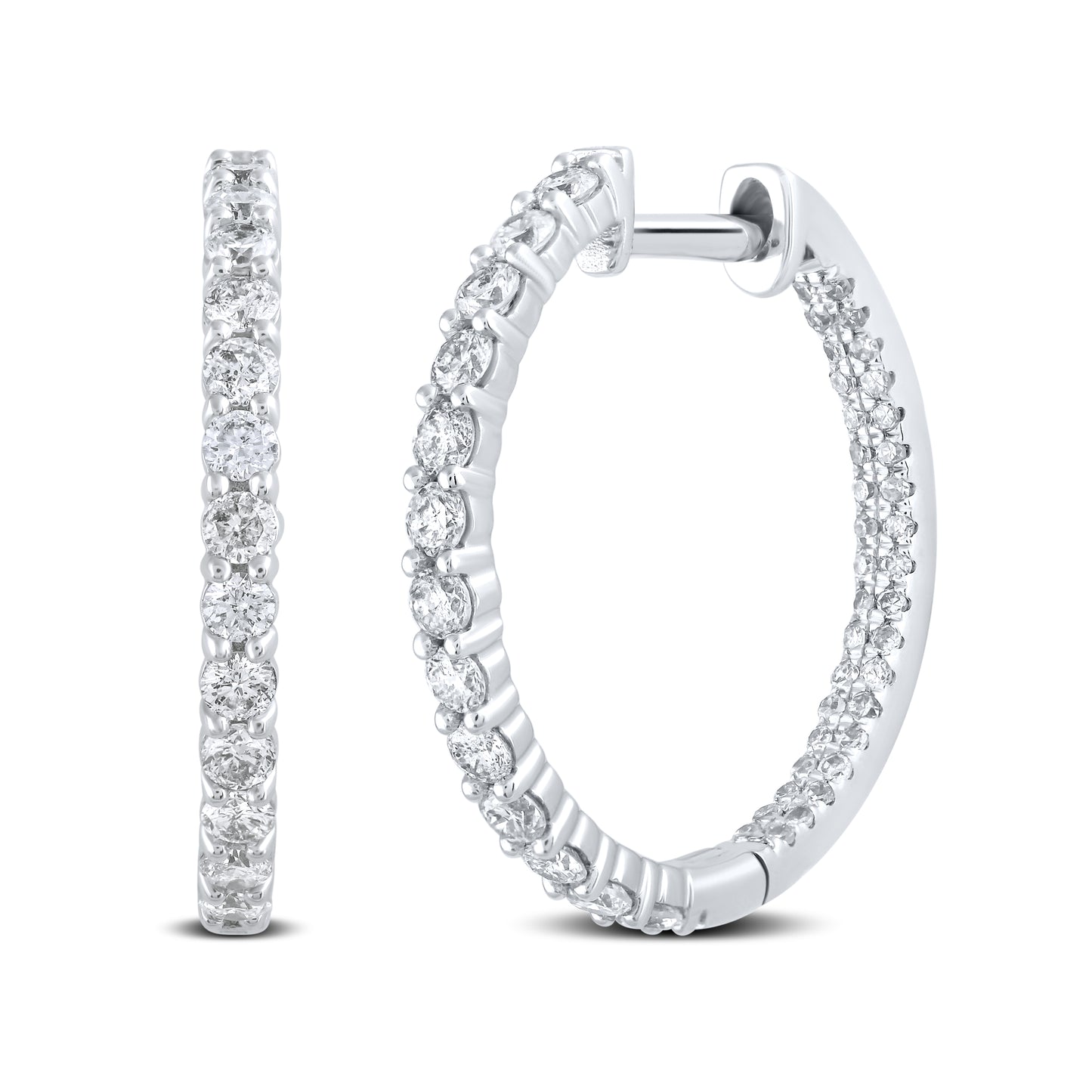 10kt White Gold 1 CTW Natural Diamond Hoops