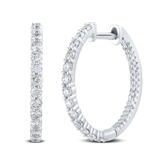 10kt White Gold 1 CTW Natural Diamond Hoops