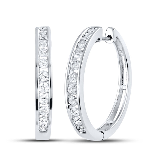 14kt White Gold 1 CTW Natural Diamond Hoops