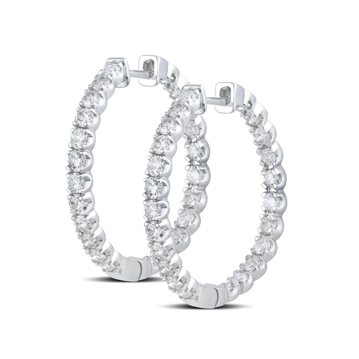 10kt White Gold 3.97 CTW Natural Diamond Hoops