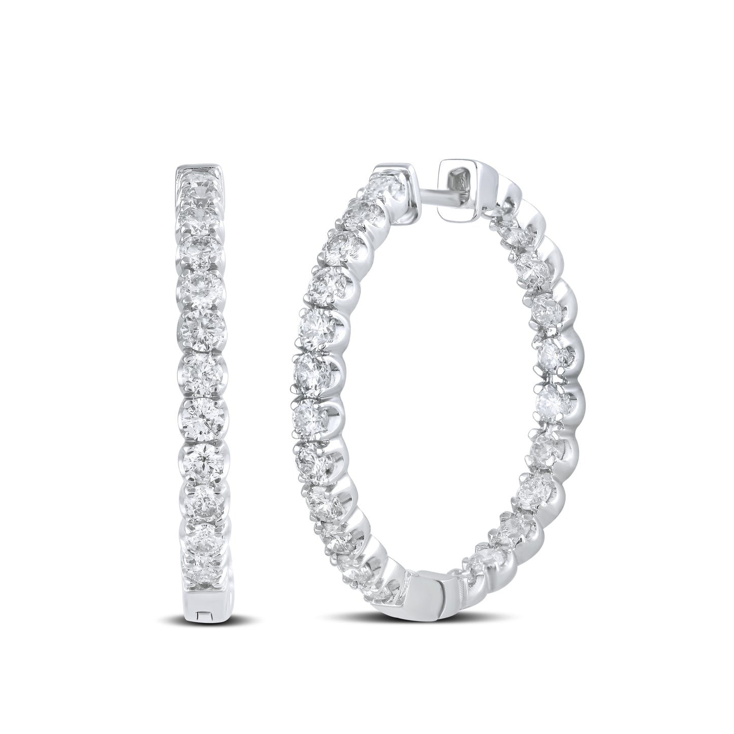 10kt White Gold 3.97 CTW Natural Diamond Hoops