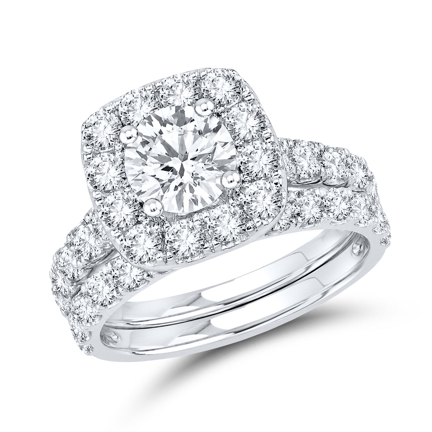14kt White Gold 3.02 CTW CushionCut Lab Diamond Bridal Set