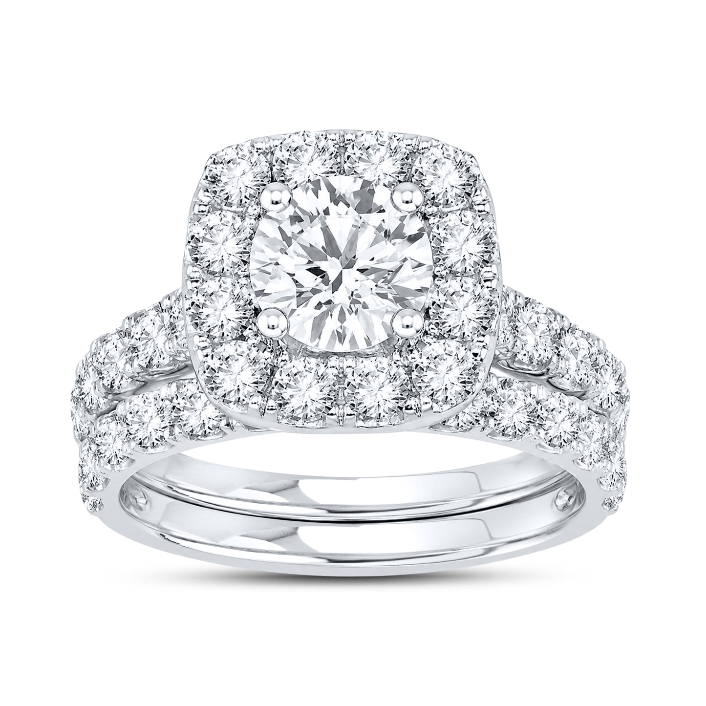 14kt White Gold 3.02 CTW CushionCut Lab Diamond Bridal Set