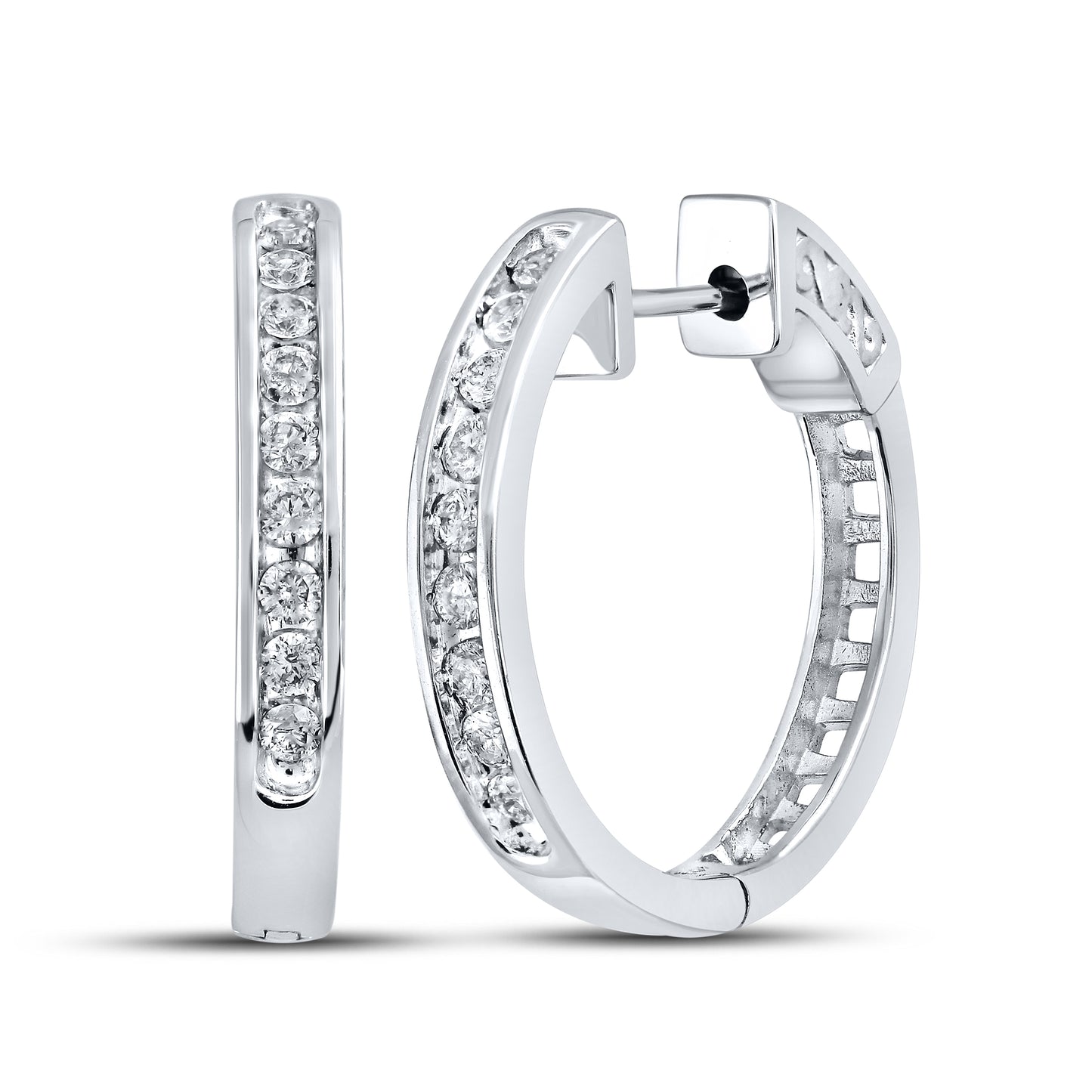 10kt White Gold 0.50 CTW Natural Diamond Hoops