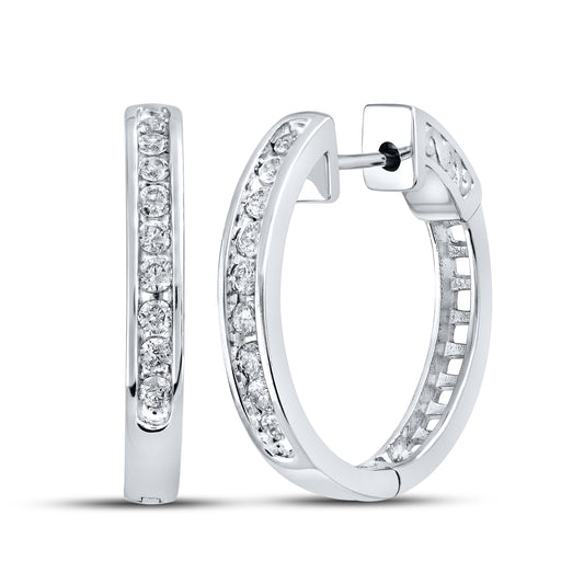 10kt White Gold 0.50 CTW Natural Diamond Hoops