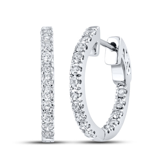 10kt White Gold 1 CTW Natural Diamond Hoops