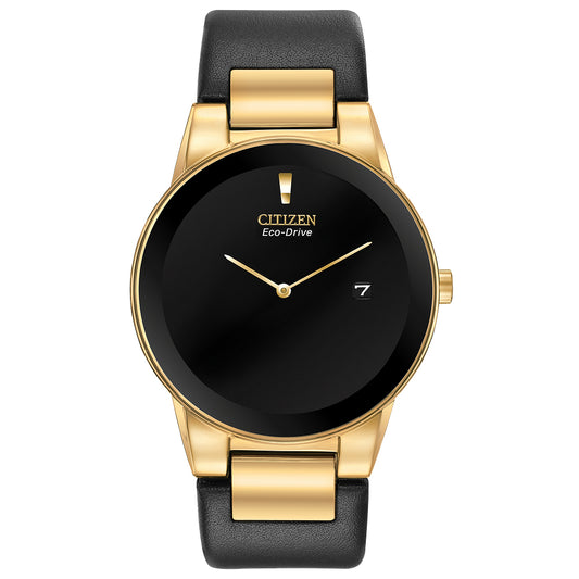 Men's Citizen Eco-Drive Axiom Gold-Tone Black Leather Strap Watch | 40mm | AU1062-05E