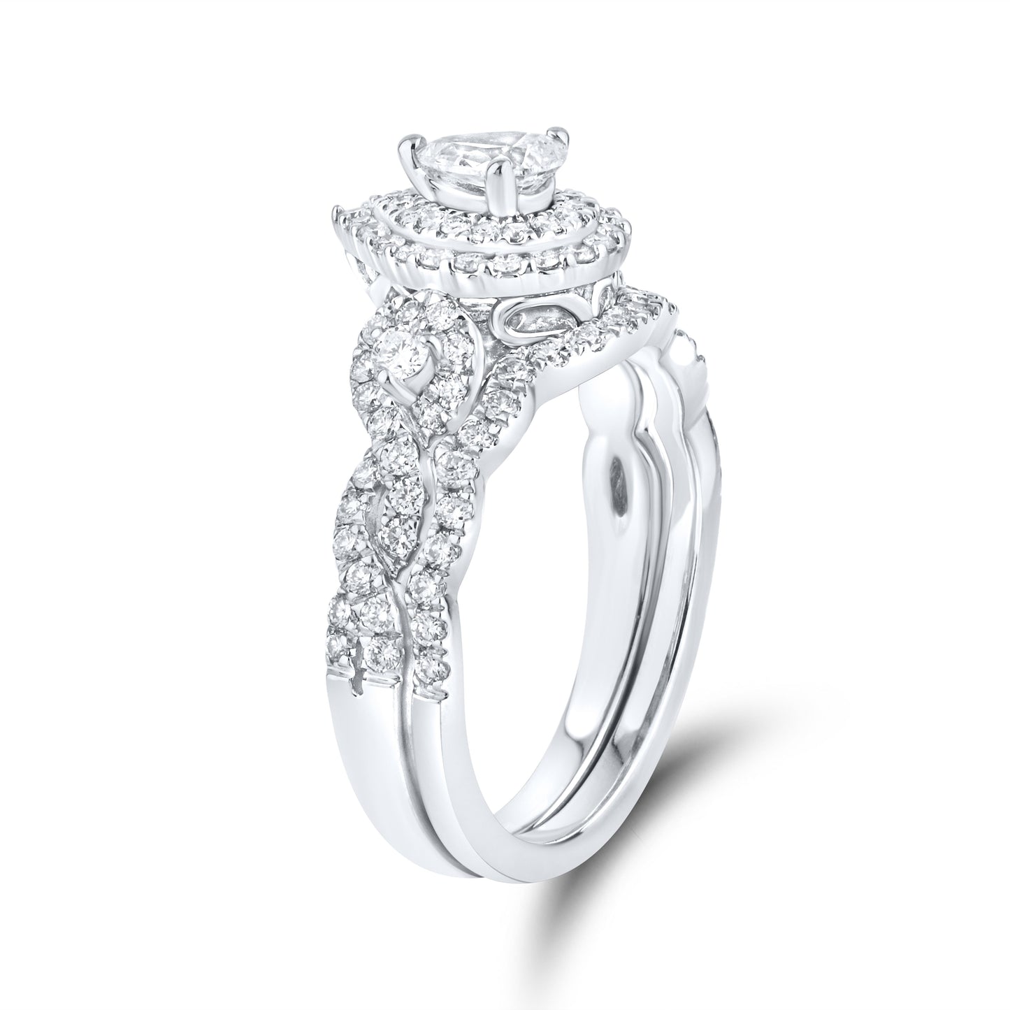 10kt white gold 0.97ctw Diamond Bridal Ring set
