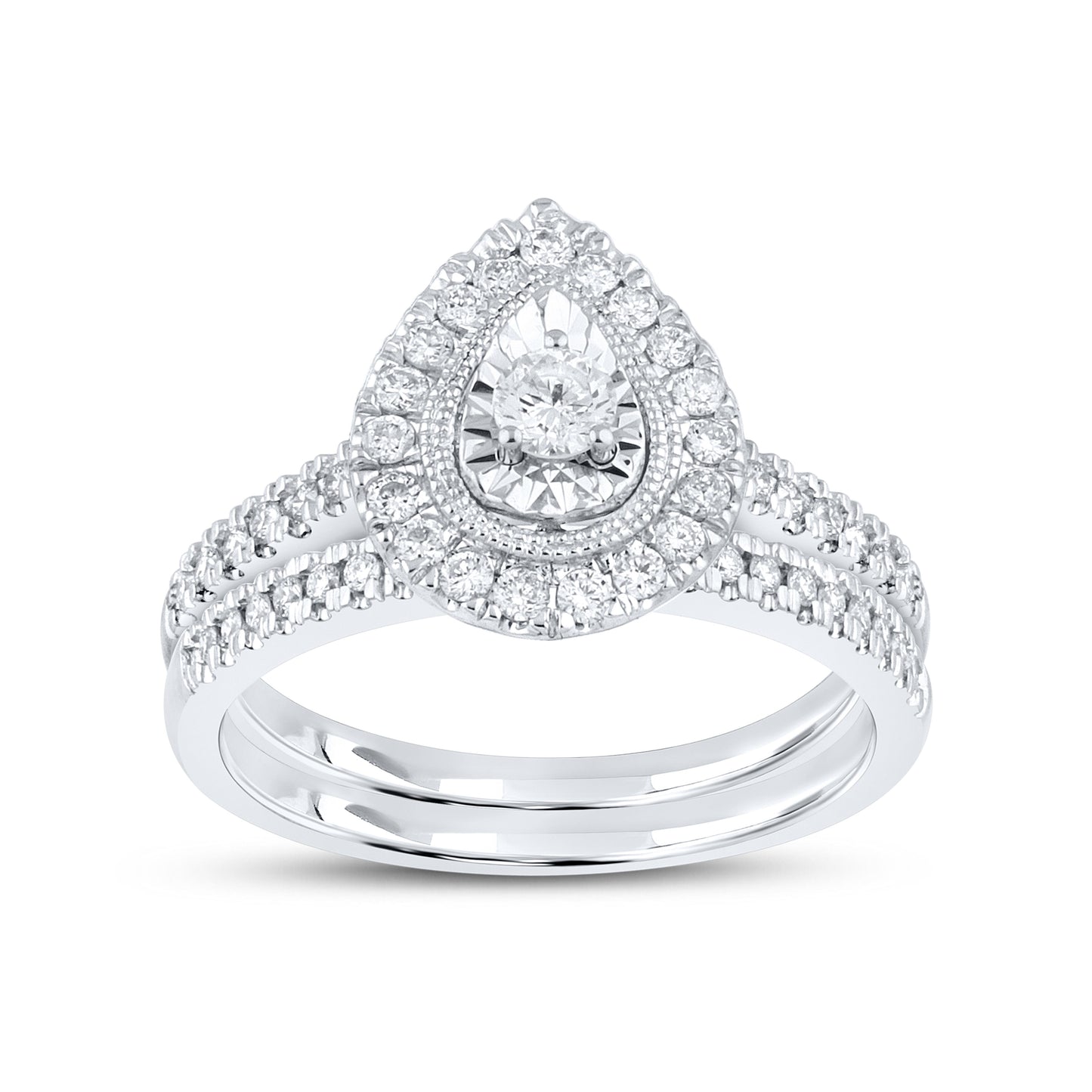 10kt white gold 0.49ctw Pear Shape Diamond Bridal Ring Set
