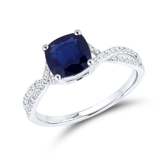 14kt White Gold 0.20 CTW Natural Diamond Ring With Blue Sapphire