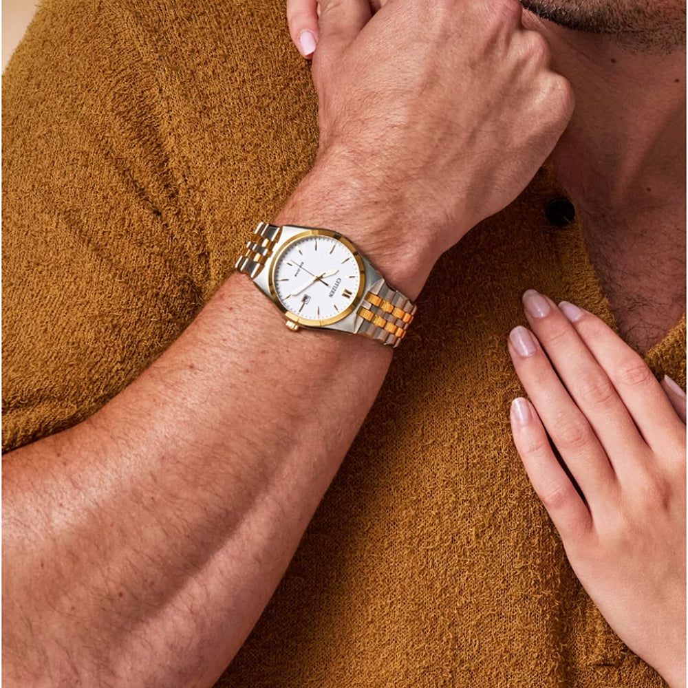 Men's Citizen Eco-Drive® Corso Two-Tone Watch with White Dial (Model: BM7334-58B)