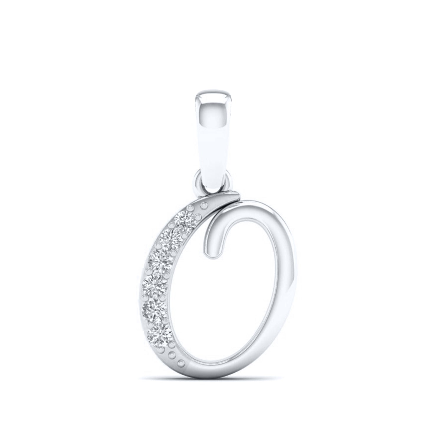 10kt White Gold 0.04 Diamond Initial O charm