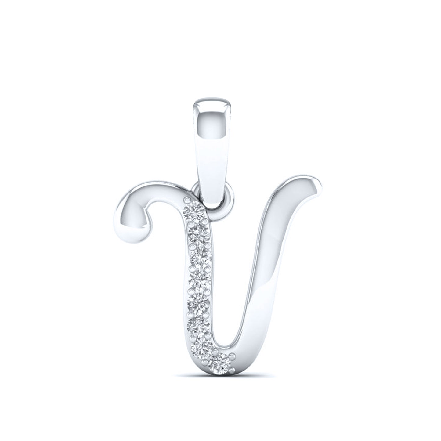 10kt White Gold 0.04 CTW Diamond Initial V charm