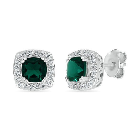 14k White Gold 0.25 CTW Diamond Earrings with Created Emerald