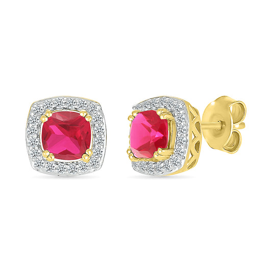 14k Yellow Gold 0.25 CTW Diamond Earrings with Created Ruby