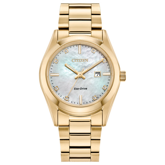 Citizen Eco-Drive Sport Luxury Diamond White Dial Yellow Gold-Tone Watch 33mm - EW2702-59D