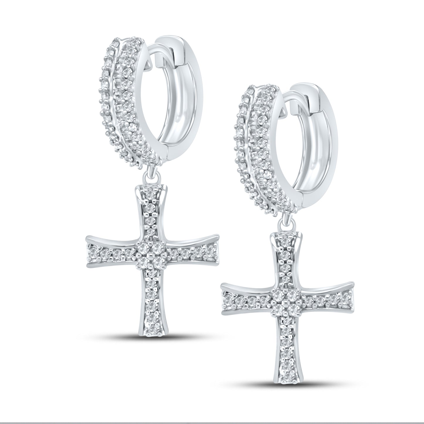 10kt White Gold 0.64 CTW Natural Diamond Hoops